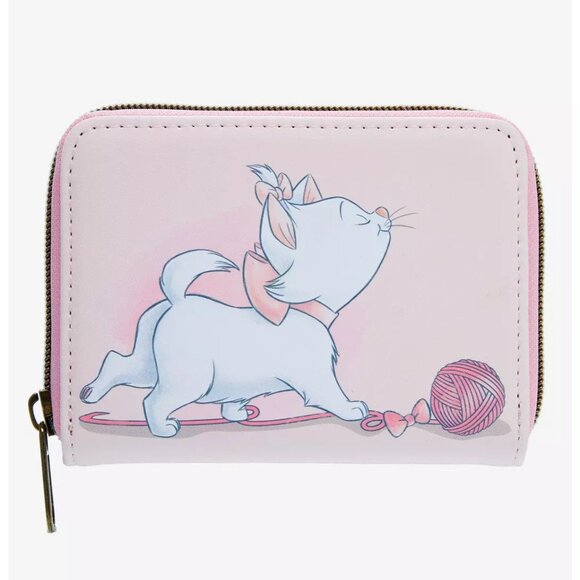 Loungefly Disney Aristocats Marie Wallet Bow Pattern Zip Around Pink White - Picture 2 of 4